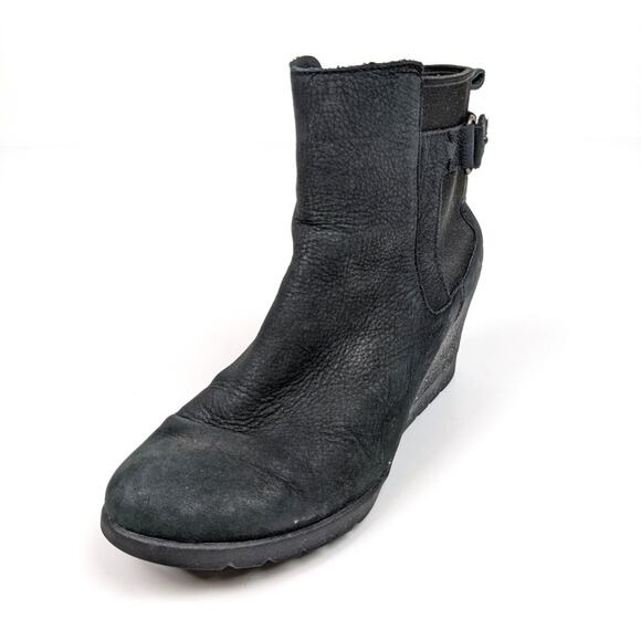 UGG Black Leather Indra Waterproof Wedge Booties Size 7 - Picture 1 of 10